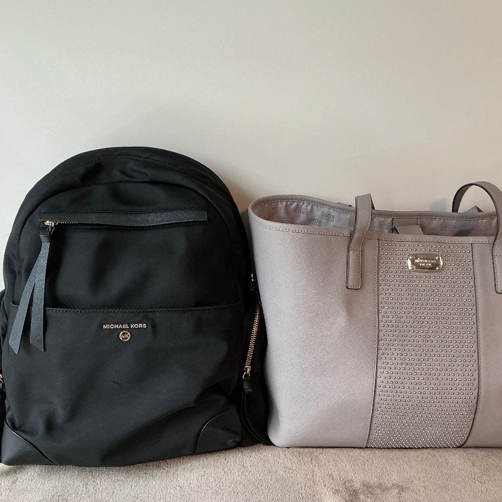Preloved Bundle Michael Kors Black Backpack and Gray Tote Bag